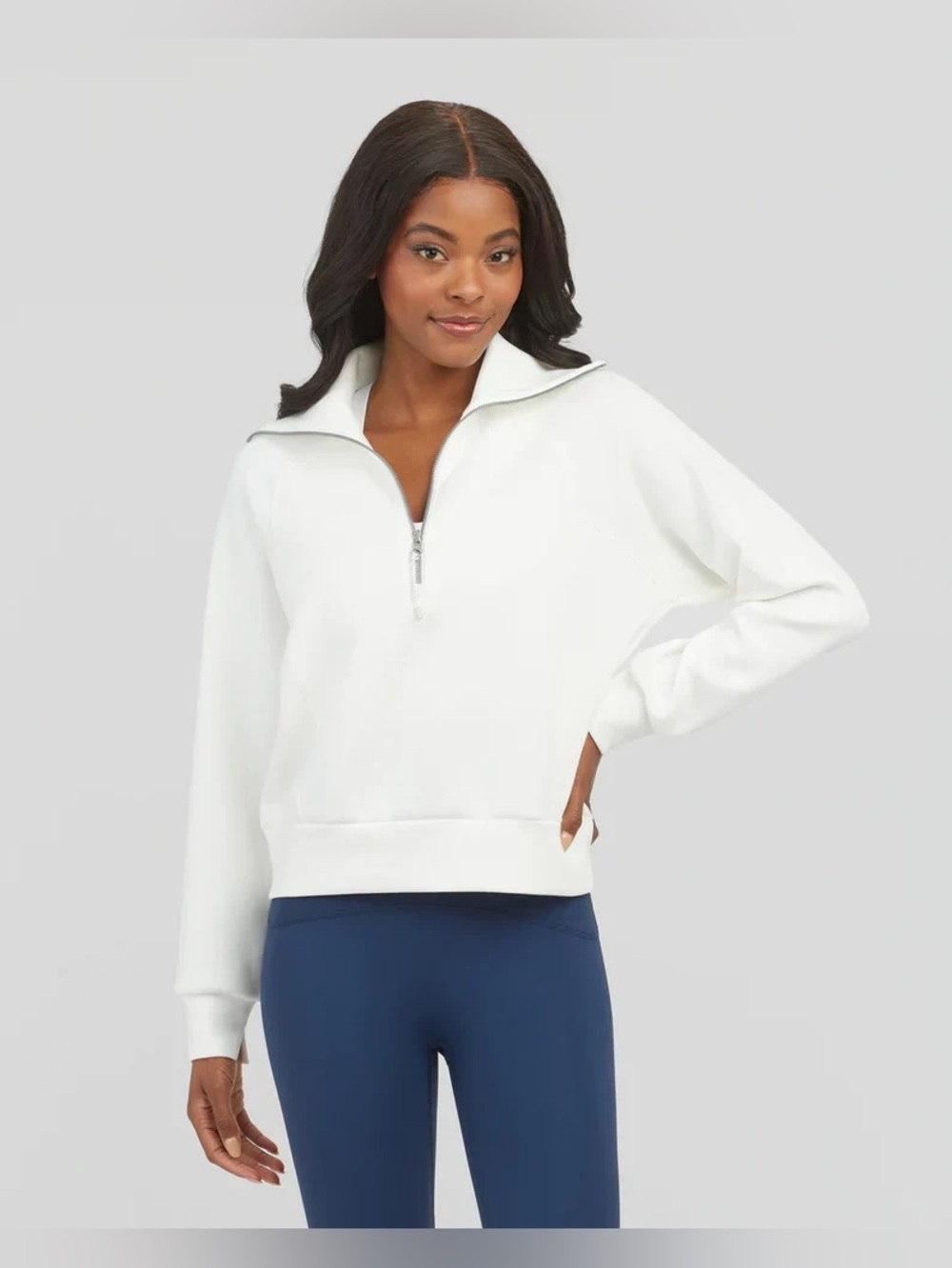 Spanx AirEssentials Half Zip Sweatshirt Lougnewear White XS